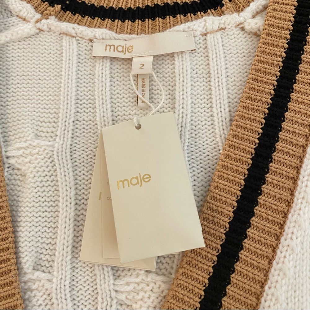 Maje Women’s Moulin Sweater Cardigan Medium Cable Knit Preppy Academia NWT - Picture 9 of 14